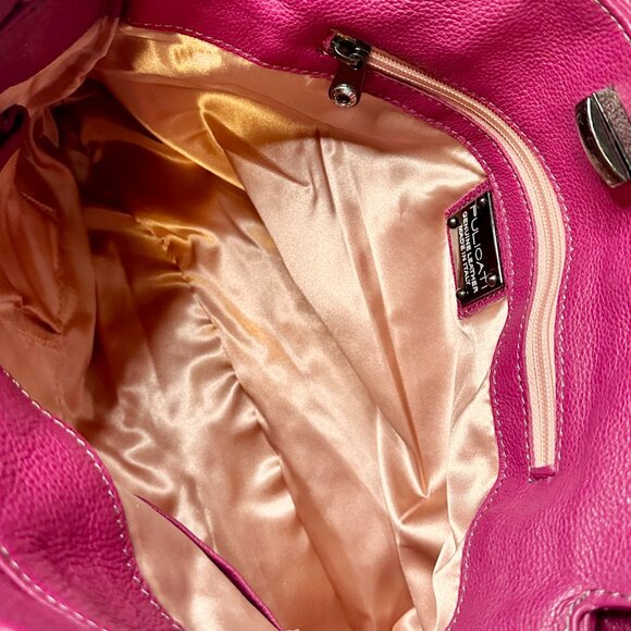 Pulicati Leather Magenta Double Turn Lock Top Handle Crossbody Tote NEW - Picture 15 of 16